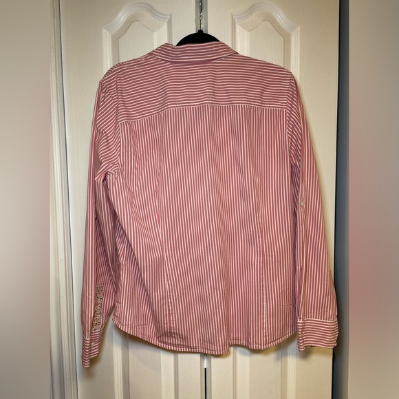 Talbots Stretch - Women's Button Up Shirt Long Sleeve Pink & White Stripe - Picture 2 of 11